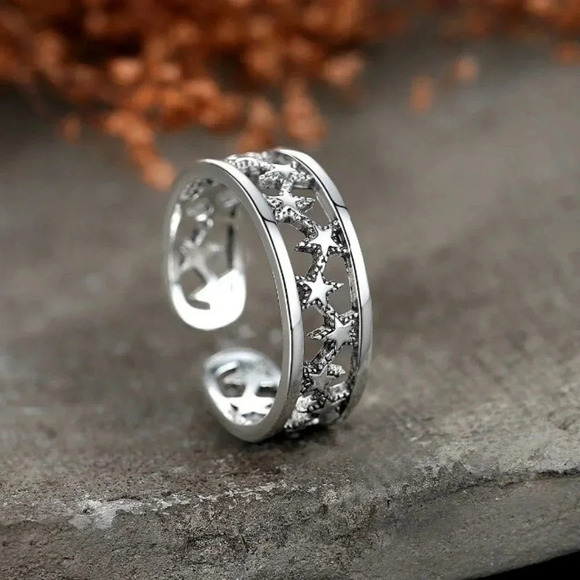Minimalist 925 Sterling Silver Star Ring Band Chunky Silver Star Vintage Ring - Picture 3 of 5